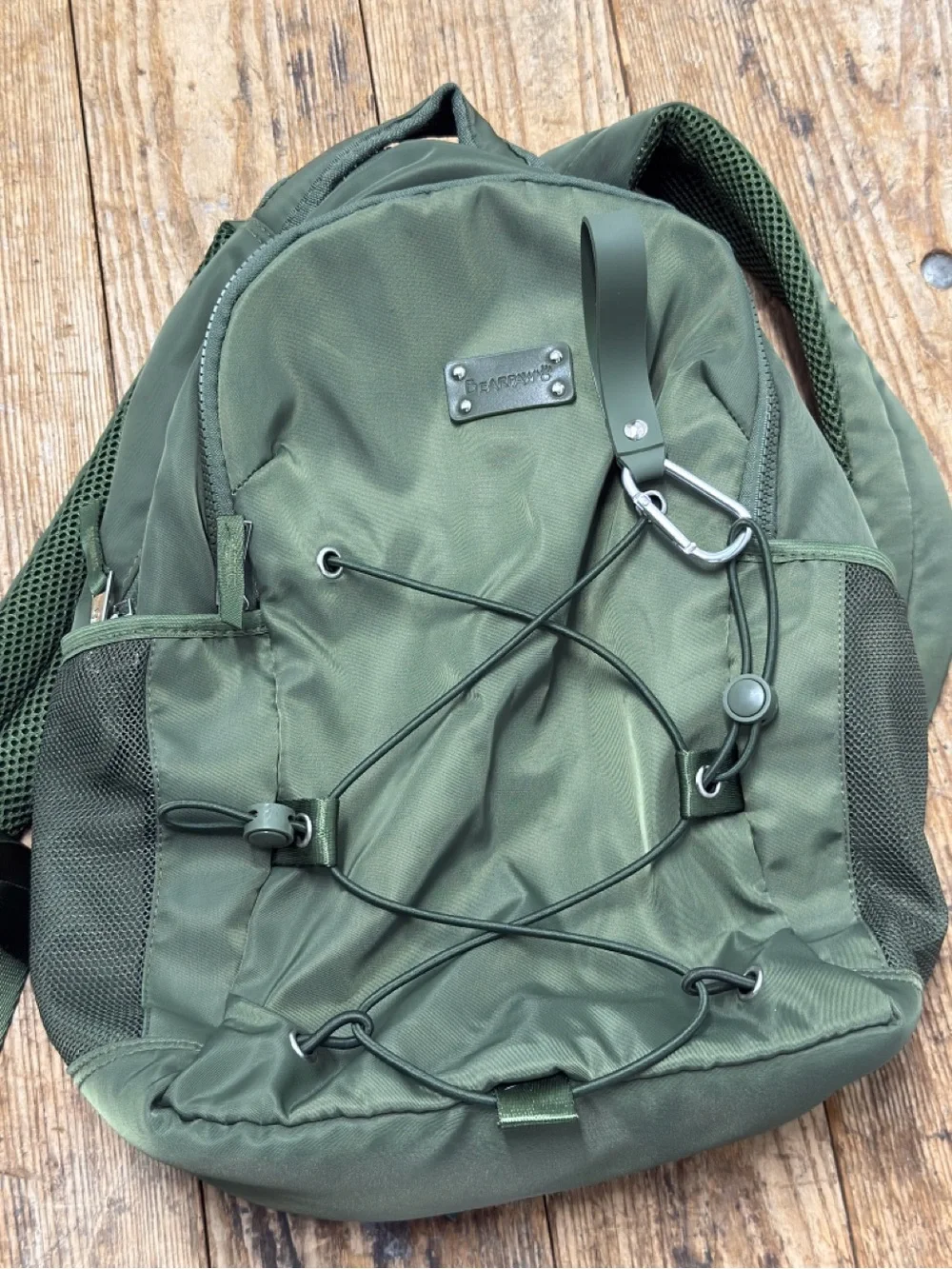 BearPaw Olive Green Backpack with Bungee Front